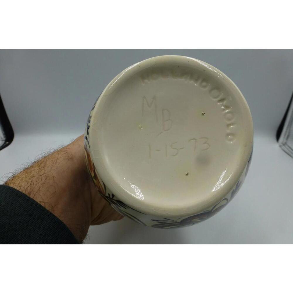 Vintage Woodland Pottery Vase MB 1-15-73 Hand Painted Floral Swirl 10" MCM Shelf - Picture 6 of 6